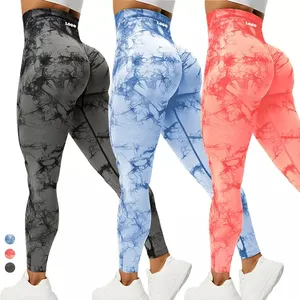 Nouveautés Leggings de sport taille haute tie-dye avec logo personnalisé Leggings de yoga sans couture pour femmes avec effet push-up - Product Image 1