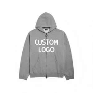 เสื้อฮู้ดโอเวอร์ไซส์แบบซิปเต็มตัว สีเทาเฮเธอร์ ทรงหลวม เปิดด้านหน้า สไตล์สตรีทแวร์ เสื้อคลุมแบบไม่มีลาย  รับสกรีนโลโก้ - Product Image 2