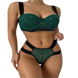 Комплект женского эротического белья Momesh: бюстгальтер и стринги из полиэстера с кружевом, оптом, с умеренной степенью коррекции фигуры - Product Image 5