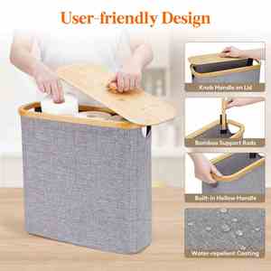 30L Extra Large Collapsible Fabric Bathroom Organizer Box for Mega <b>Rolls</b> <b>Toilet</b> Paper Storage with Bamboo Lid - Product Image 4