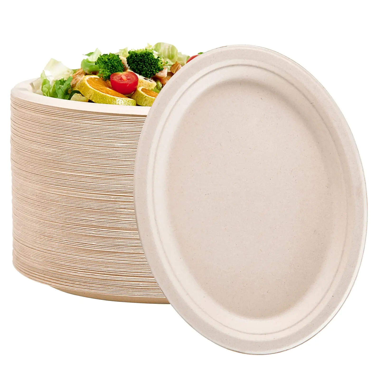 Compostable Oval kağıt tabaklar 12 inç süper güçlü tek kullanımlık kağıt tabaklar doğal biyobozunur çevre dostu şeker kamışı plakaları