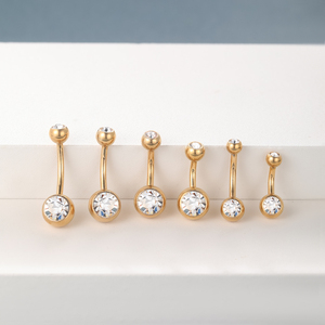 Nhẫn rốn titan G23 14G, trang sức xỏ khuyên rốn, ren trong, hai viên pha lê trắng - Product Image 2