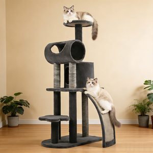Arbre à <span class=keywords><strong>chat</strong></span> et <span class=keywords><strong>griffoir</strong></span> <span class=keywords><strong>gris</strong></span> moderne de luxe simple avec griffoirs et lit, en sisal, personnalisable en usine, vente en gros - Product Image 1