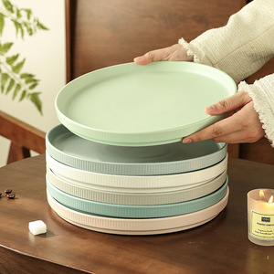 Nordic Style Ceramic Plates 10.6 Inches Round Solid Color Durable Home <b>Dinnerware</b> - Product Image 1