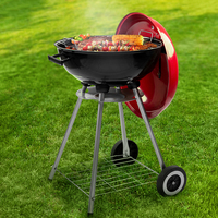 Barbecue au charbon de bois moderne en acier de bonne qualité, rouge et noir, multifonction, avec fumoir