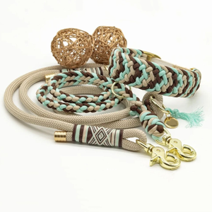 2026 ソフトパーソナライズドペット犬用首輪とリード、ヘビーデューティーロープPUレザーリード、高級編み込み装飾セット（カスタムロゴ付き） - Product Image 3