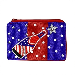 Beaded <b>Coin</b> <b>Purse</b> Patriotic Flag Design Zipper Closure Handmade Mini Unisex - Product Image 1