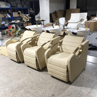 Poste de Lavage de Cheveux Moderne Inclinable, Fauteuil Lave-Tête Électrique pour Salon de Coiffure et de Barbier avec Cuvette en Céramique