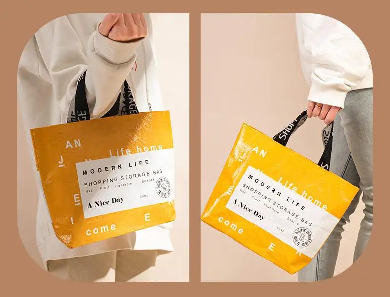 حقيبة تسوق كبيرة الحجم قابلة لإعادة الاستخدام مخصصة مطبوعة حقيبة منسوجة PP مصنفرة قابلة لإعادة التدوير