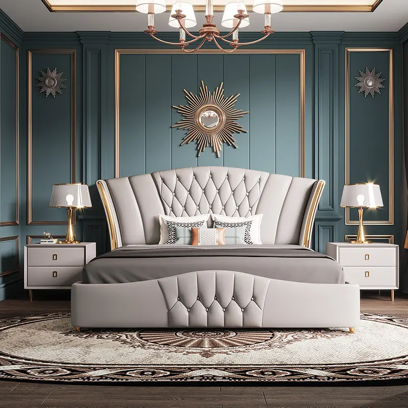 Lujo Moderno de gama alta de cuero King Size Bed Room Muebles Dormitorio boda juego de cama