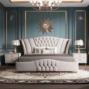 Conjunto de cama king size de couro luxuoso moderno de alta qualidade para quarto de casamento