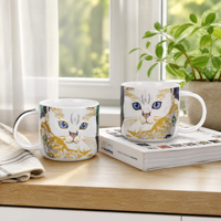 Mug en porcelaine motif chat mignon 450 ml, tasse à café en céramique blanche avec illustration de visage de chat, yeux bleus, chat tigré roux, personnalisable, compatible lave-vaisselle
