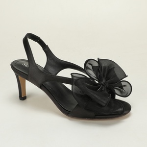 Sandales blanches en organza pour femmes avec grand nœud et bride de cheville, à bout rond ouvert et talon aiguille, chaussures de mariée - Product Image 4