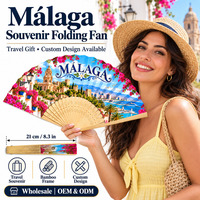 Vente en gros de souvenirs de Malaga, abanicos en bois de 21 cm, éventails en bambou et polyester personnalisés, éventails en bambou pour cadeaux