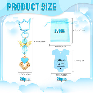 DAMAI Crown Zinc Alloy Baby Feet Heart Keychain Baby Shower Favors Set with Thank You Tag Organza <b>Bags</b> Gender Reveal Gift - Product Image 3