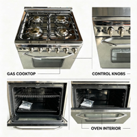Four à convection électrique à gaz haut de gamme 80L, 4 brûleurs, allumage électronique, acier inoxydable miroir, porte en verre double couche