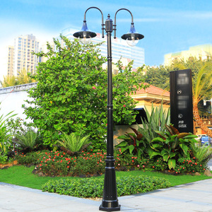 Outdoor Brass Garden Lamp <b>Post</b> with Dual Glass Shades 2700K Warm White AC 220V IP66 Motion Sensor <b>Solar</b> Non-Detachable Fixture - Product Image 3