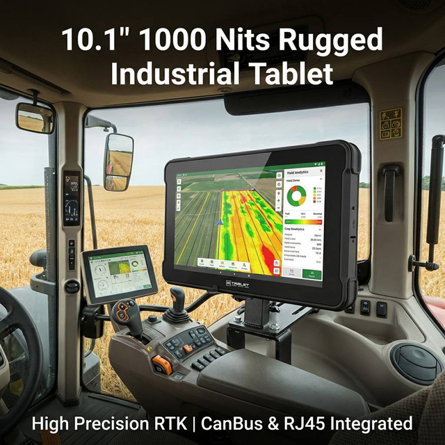 High Precision RTK Rugged Tablet 10.1" 1000 Nits Android Industrial PC with CanBus & RJ45 for Precision Agriculture