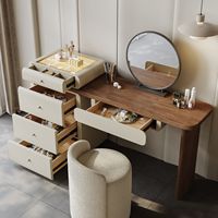 Coiffeuse avec miroir LED réglable, table de maquillage compacte avec rangement pour chambre à coucher et petits espaces domestiques