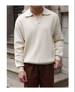 Lichte Wind V-Hals Gebreide Heren Retro Polo Met Lange Mouwen Kleding Herfst Winter Basis Trui Heren - Product Image 6