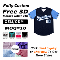 Maillot de baseball personnalisé bicolore, manches bleu marine et bleu ciel, col en V, boutonné, manches courtes, uniforme d'équipe, maillot respirant