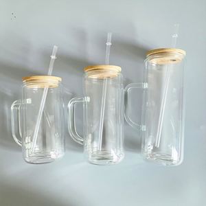 Vasos de doble pared de 12oz, 15oz, 20oz, de vidrio preperforado tipo globo de nieve, aptos para vasos de cerveza con purpurina de 5mm, con asa para purpurina - Product Image 1