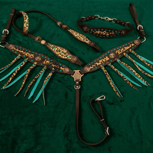 Conjunto de aparejos de equitación western con brida, cabezada y pechera de cuero, accesorios para caballos para trabajo en ranchos y carreras de barriles. - Product Image 5