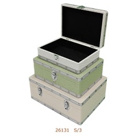 Ensemble de boîtes de rangement rectangulaires en bois faites à la main avec couvercle en similicuir, fermeture métallique, style européen, capacité 10-20L, durables et avec poignées
