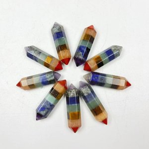 Bacchetta a torre con pietre preziose a 7 colori di alta qualità all'ingrosso 3cm Mini sette punti a doppia terminazione Chakra per la decorazione - Product Image 4