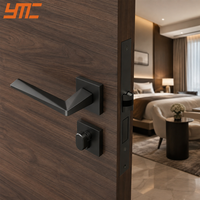Ensemble de poignées de porte modernes en aluminium et bois, finition noir mat, avec levier silencieux, pour entrepreneurs, hôtels et appartements