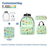 Tas Ransel Anak 3in1 Motif Geometris Hijau Muda Anti Air dengan Resleting, Gaya Normcore/Minimalis, Tas Selempang Custom Printing untuk Sekolah