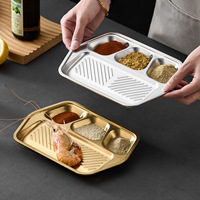 Plaque filtrante à huile pour barbecue coréen commercial en acier inoxydable 304, 4 compartiments pour sauces
