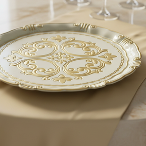 <span class=keywords><strong>Assiette</strong></span> décorative de style palais européen, blanc clair avec relief doré, fabricant de plaques de station de recharge personnalisées OEM en gros - Product Image 5