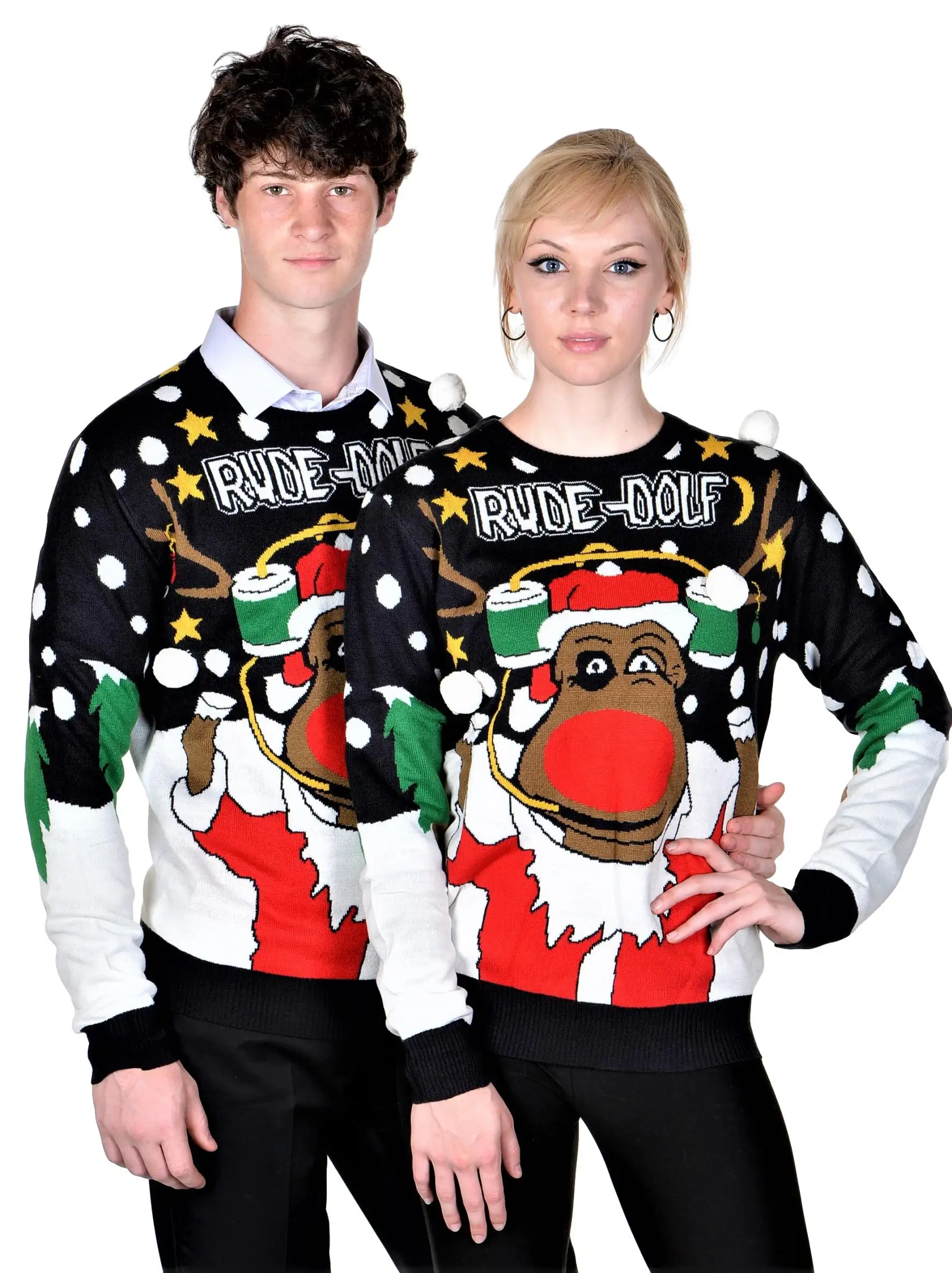 Nanteng Custom Funny Xmas Reindeer Pattern Crew Neck Jacquard Adult Family Christmas Sweater