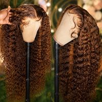 Perruque Highlight Pixie Bouclée Birmane en Cheveux Naturels Bruts HD, Perruque Lace Front Pré-Pluckée en Cheveux Humains, Couleur Piano Mixte, 100% Cheveux Humains Vierges