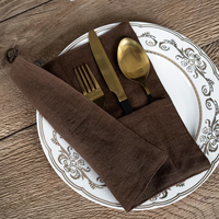 Porte-couverts en lin brun chocolat, écologique, pochette pour vaisselle, décoration de table rétro naturelle