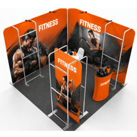 Stand d'exposition modulaire portable personnalisé pour salon professionnel, avec éclairage et étagères pour produits, pour marque de salle de sport
