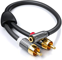 Câble adaptateur audio plaqué or 3,5 mm femelle auxiliaire vers 2 RCA avec gaine en PVC pour lecteur DVD, ordinateur portable, tablette, smartphone