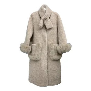 Korean Style Luxurious Dressy Single-Breasted Button Fastening Sheep Shearing Clothes Ladies Long Real Fur Trench Coats