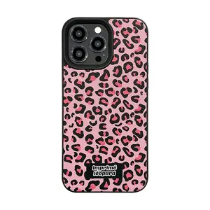 高品质热卖时尚简约皮革贴纸黑色标签粉色豹纹a适用于IPhone 15 a