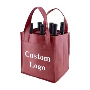 Logo personnalisé Livraison à emporter 6 bouteilles de vin Sac fourre-tout réutilisable en polyester non tissé Sac à provisions - Product Image 1
