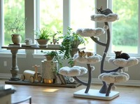 Arbre à chat en bois fait main de luxe moderne avec branches en bois véritable, hauteur 113 cm, poids 13,9 kg, jouet pour chat, emballage en carton