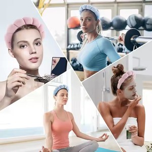 I-0533 Fashion Custom Makeup Cute Pink Blue Puffy Sponge Spa <b>Headbands</b> Terry Towel Cloth <b>Fabric</b> Makeup Spa Hair Band - Product Image 6