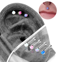 Labret à griffes Opale en Titane ASTM F136 G23 plaqué argent, à filetage interne, dos plat, motif floral élégant, pour mariage, pour toutes les oreilles et les lèvres