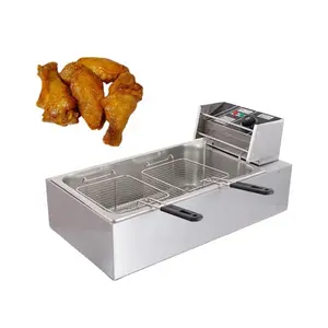 Fritadeira elétrica comercial 6L em aço inoxidável com cesta dupla, fritadeira automática para batatas fritas e batatas fritas