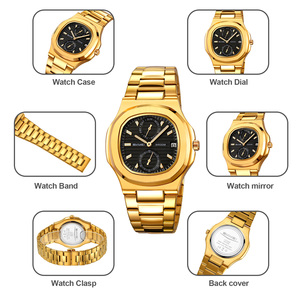 Montre chronographe ronde pour homme, montre-bracelet de luxe en acier inoxydable, montre à quartz étanche 30M - Product Image 2