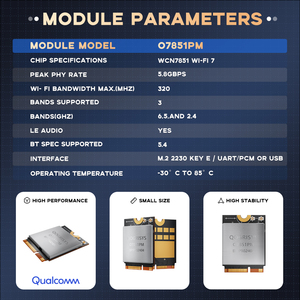 จุดเชื่อมต่อไร้สาย Wifi 7 IEEE802.11 A/b/g/n/ac/ax/be 2.4g/5g/6g 5800M 320MHz PCIe UART -30~85c สำหรับโซลูชัน Wifi Cpe - Product Image 3