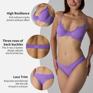 SK1330+sk1226-<span class=keywords><strong>3</strong></span> レディース ワイヤー入り レース ブラジャー バックホック 調節可能ストラップ ローウエスト レース ソング パンティー セット - Product Image 2