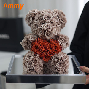 AM-PFE37A Ammy préservé Rose ours en peluche pantoufles petit ours en peluche acrylique amour coffrets cadeaux pour présent Ours rose éternel - Product Image 4