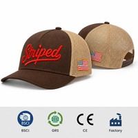 Cappellino da Baseball Personalizzato di Alta Qualità con Logo Ricamato 3D, Corona Crema, Visiera Curva Blu Navy, Patch Bandiera Americana Bicolore, OEM